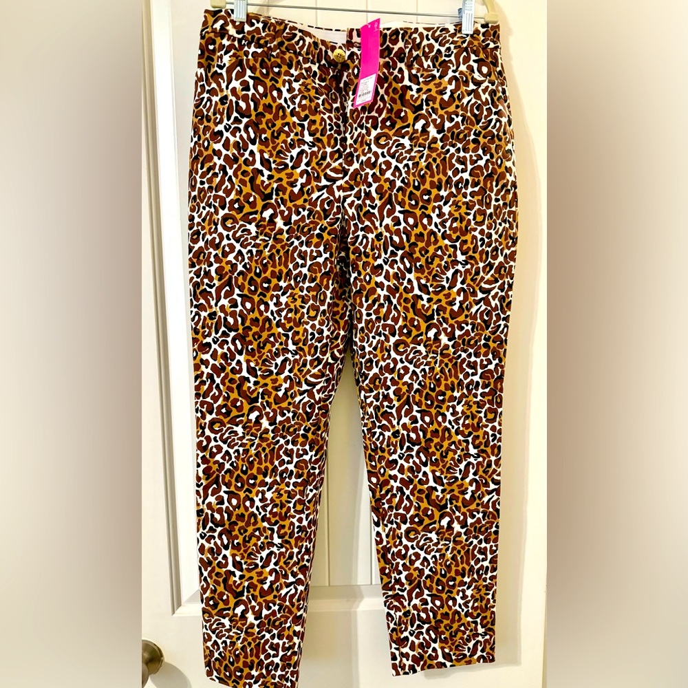 Lilly Pulitzer Kelly Stretch Pant Leopard My Favorite Spot NWT Size 16 fits 14